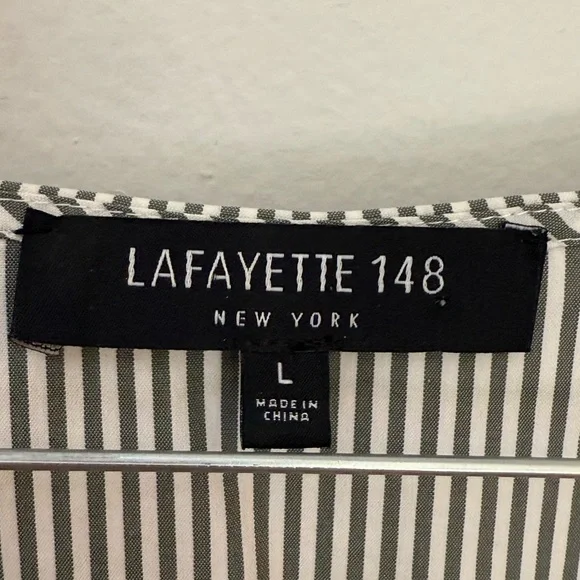 Lafayette 148 New York Grey and White Striped Casual Shirt Size L - Picture 3 of 4